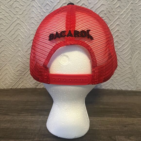 Bacardi Rum Red Black Bat Logo Adjustable Snapback Mesh Trucker Baseball Hat Cap - Picture 5 of 8
